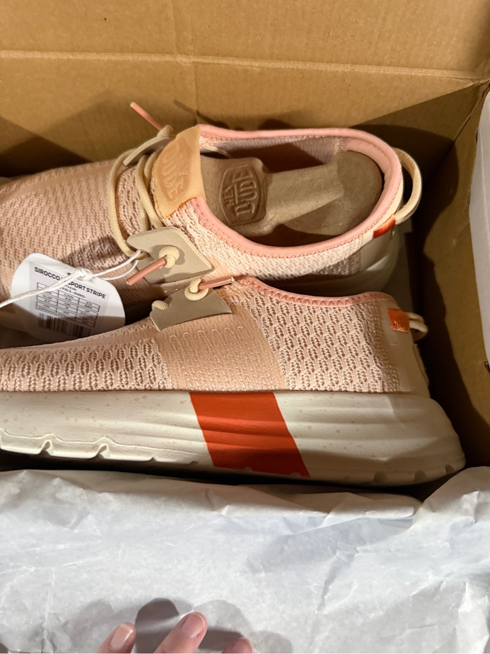 Hey Dude Pink Knit Slip-On Sneakers with Orange Accent